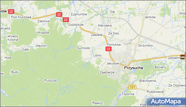 mapa Lipno gmina Przysucha, Lipno gmina Przysucha na mapie Targeo