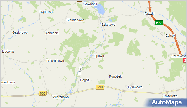 mapa Lipowo gmina Kozłowo, Lipowo gmina Kozłowo na mapie Targeo