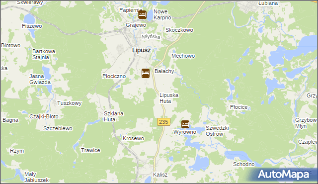 mapa Lipuska Huta, Lipuska Huta na mapie Targeo