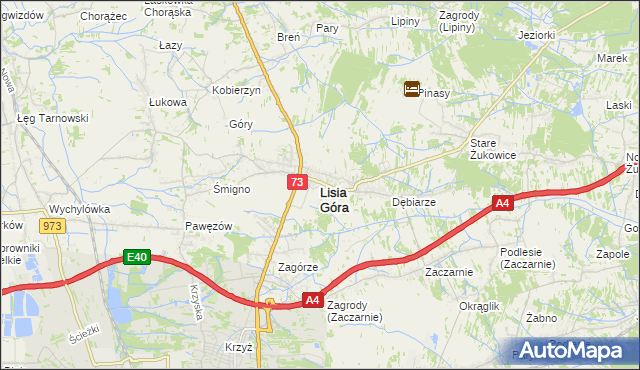 mapa Lisia Góra powiat tarnowski, Lisia Góra powiat tarnowski na mapie Targeo