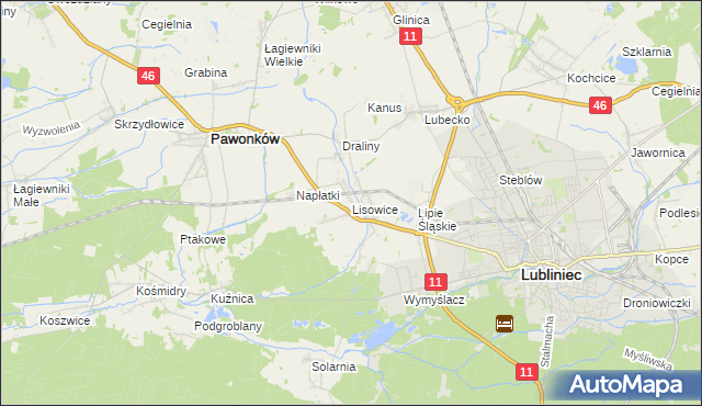 mapa Lisowice gmina Pawonków, Lisowice gmina Pawonków na mapie Targeo