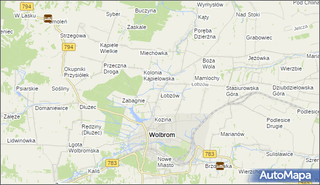 mapa Łobzów gmina Wolbrom, Łobzów gmina Wolbrom na mapie Targeo
