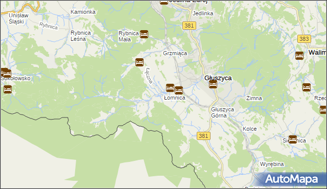 mapa Łomnica gmina Głuszyca, Łomnica gmina Głuszyca na mapie Targeo