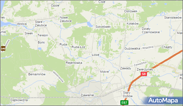 mapa Łosie gmina Radzymin, Łosie gmina Radzymin na mapie Targeo