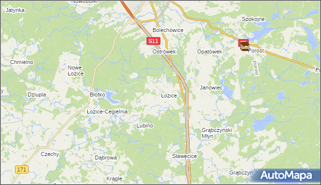 mapa Łozice gmina Bobolice, Łozice gmina Bobolice na mapie Targeo