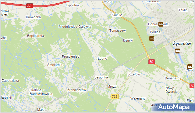 mapa Łubno gmina Wiskitki, Łubno gmina Wiskitki na mapie Targeo