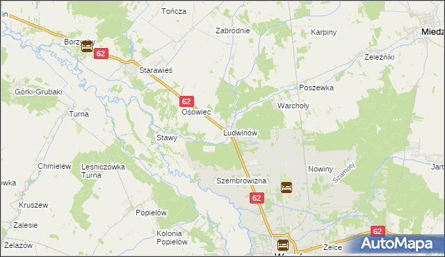 mapa Ludwinów gmina Liw, Ludwinów gmina Liw na mapie Targeo
