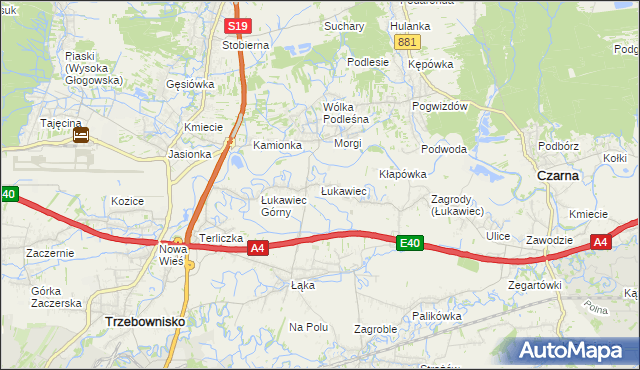 mapa Łukawiec gmina Trzebownisko, Łukawiec gmina Trzebownisko na mapie Targeo