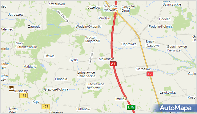 mapa Mąkoszyn gmina Tuszyn, Mąkoszyn gmina Tuszyn na mapie Targeo