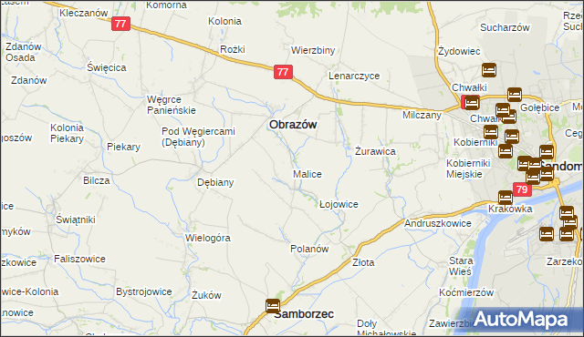 mapa Malice gmina Obrazów, Malice gmina Obrazów na mapie Targeo