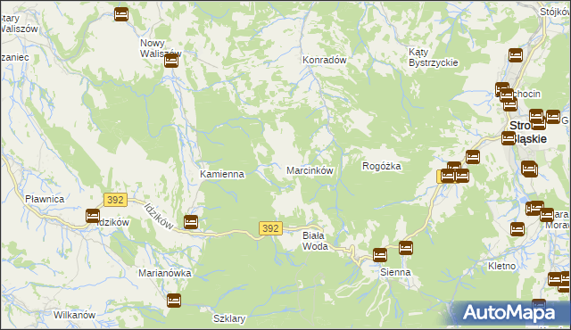 mapa Marcinków gmina Bystrzyca Kłodzka, Marcinków gmina Bystrzyca Kłodzka na mapie Targeo