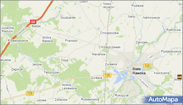 mapa Marianów gmina Biała Rawska, Marianów gmina Biała Rawska na mapie Targeo