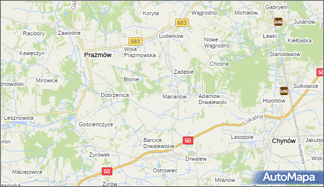 mapa Marianów gmina Chynów, Marianów gmina Chynów na mapie Targeo