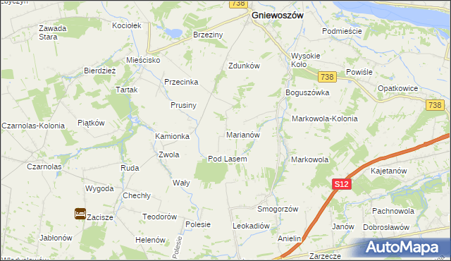 mapa Marianów gmina Gniewoszów, Marianów gmina Gniewoszów na mapie Targeo