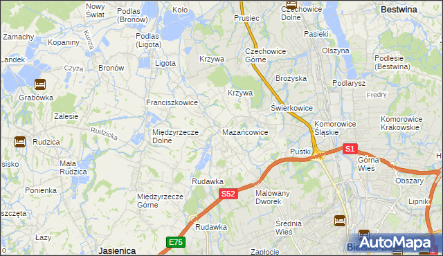 mapa Mazańcowice, Mazańcowice na mapie Targeo