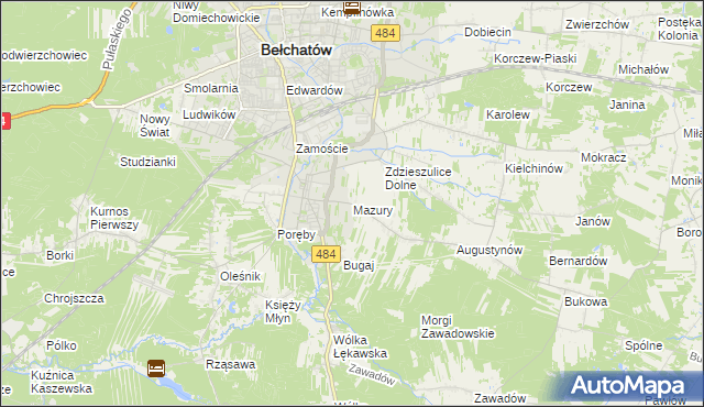 mapa Mazury gmina Bełchatów, Mazury gmina Bełchatów na mapie Targeo