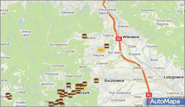 mapa Meszna gmina Wilkowice, Meszna gmina Wilkowice na mapie Targeo