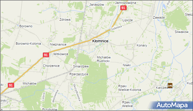 mapa Michałów gmina Kłomnice, Michałów gmina Kłomnice na mapie Targeo