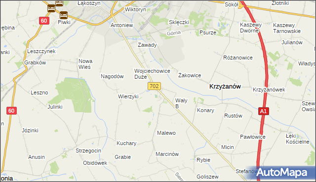 mapa Mieczysławów gmina Krzyżanów, Mieczysławów gmina Krzyżanów na mapie Targeo