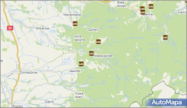 mapa Międzygórze gmina Bystrzyca Kłodzka, Międzygórze gmina Bystrzyca Kłodzka na mapie Targeo