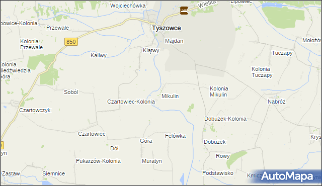 mapa Mikulin gmina Tyszowce, Mikulin gmina Tyszowce na mapie Targeo