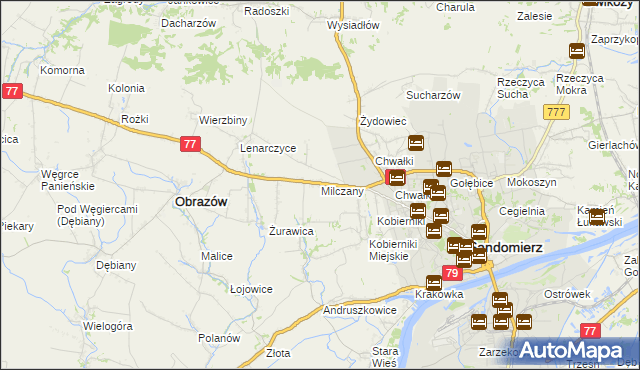 mapa Milczany gmina Samborzec, Milczany gmina Samborzec na mapie Targeo