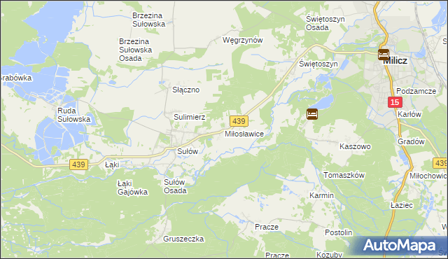 mapa Miłosławice gmina Milicz, Miłosławice gmina Milicz na mapie Targeo