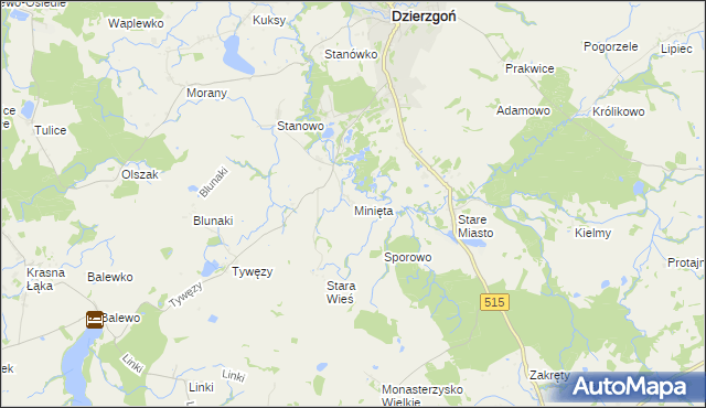 mapa Minięta, Minięta na mapie Targeo