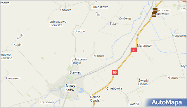 mapa Mirowo gmina Nowy Staw, Mirowo gmina Nowy Staw na mapie Targeo
