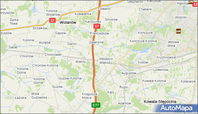 mapa Młodocin Większy, Młodocin Większy na mapie Targeo