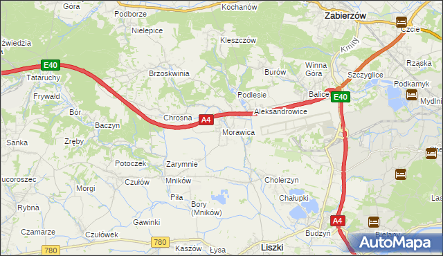 mapa Morawica gmina Liszki, Morawica gmina Liszki na mapie Targeo