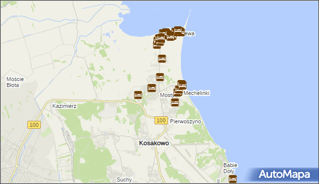 mapa Mosty gmina Kosakowo, Mosty gmina Kosakowo na mapie Targeo