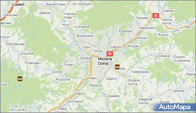 mapa Mszana Dolna, Mszana Dolna na mapie Targeo