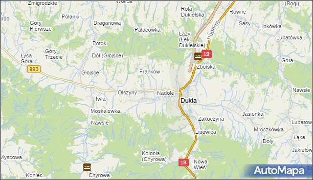 mapa Nadole gmina Dukla, Nadole gmina Dukla na mapie Targeo