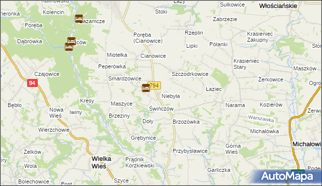 mapa Niebyła gmina Skała, Niebyła gmina Skała na mapie Targeo