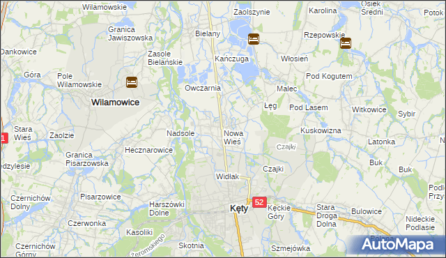 mapa Nowa Wieś gmina Kęty, Nowa Wieś gmina Kęty na mapie Targeo