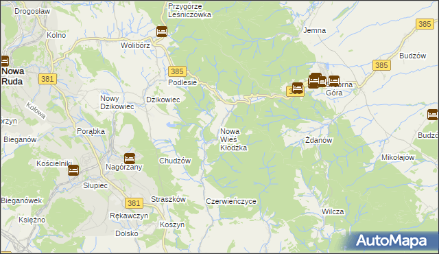 mapa Nowa Wieś Kłodzka, Nowa Wieś Kłodzka na mapie Targeo
