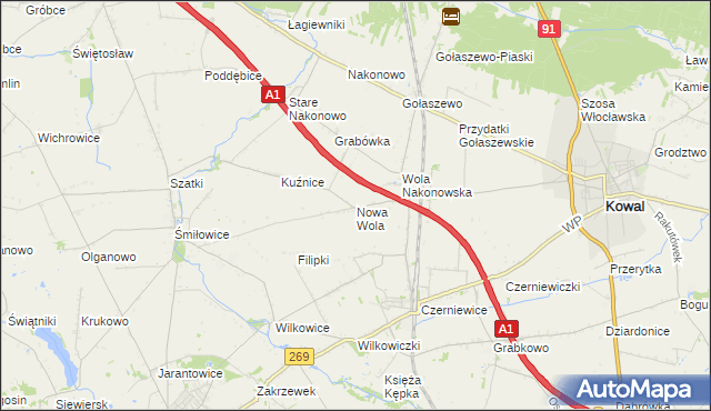 mapa Nowa Wola gmina Choceń, Nowa Wola gmina Choceń na mapie Targeo