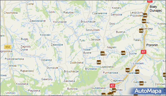 mapa Nowe Bystre, Nowe Bystre na mapie Targeo