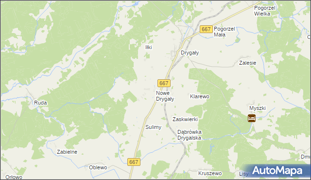 mapa Nowe Drygały, Nowe Drygały na mapie Targeo