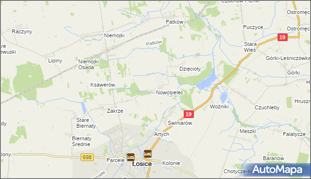 mapa Nowosielec gmina Łosice, Nowosielec gmina Łosice na mapie Targeo