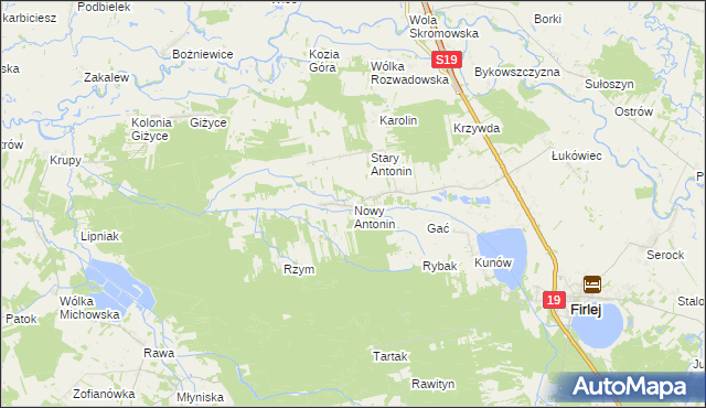 mapa Nowy Antonin, Nowy Antonin na mapie Targeo
