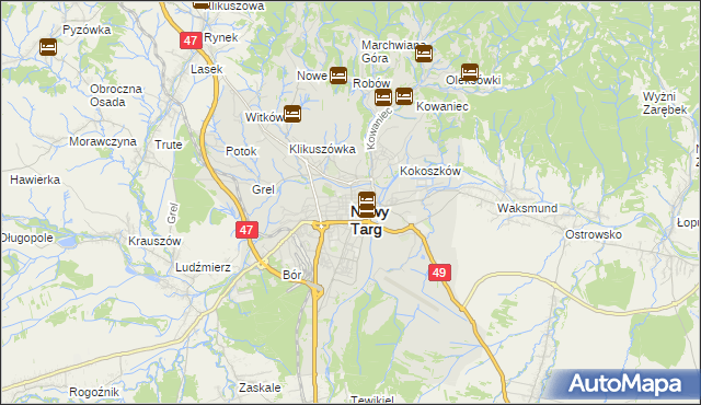 mapa Nowego Targu, Nowy Targ na mapie Targeo