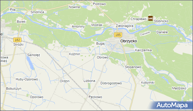 mapa Obrowo gmina Obrzycko, Obrowo gmina Obrzycko na mapie Targeo