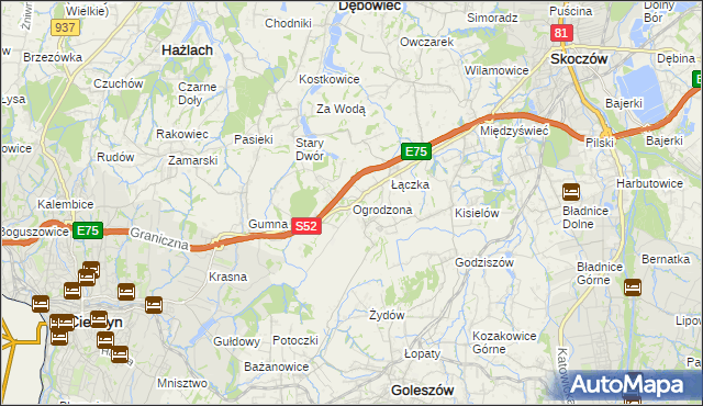 mapa Ogrodzona gmina Dębowiec, Ogrodzona gmina Dębowiec na mapie Targeo