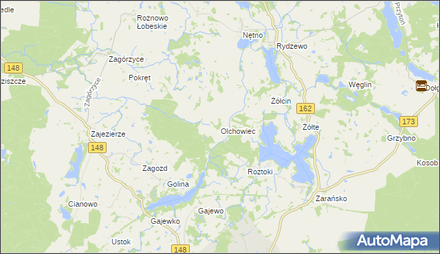 mapa Olchowiec gmina Drawsko Pomorskie, Olchowiec gmina Drawsko Pomorskie na mapie Targeo