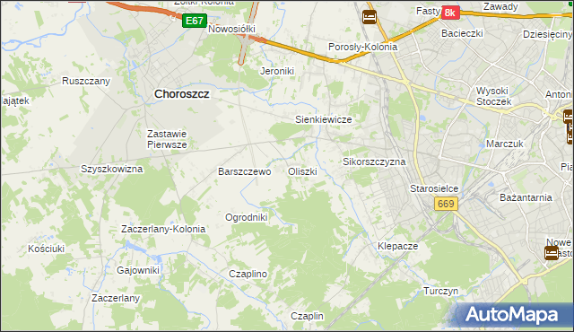 mapa Oliszki gmina Choroszcz, Oliszki gmina Choroszcz na mapie Targeo