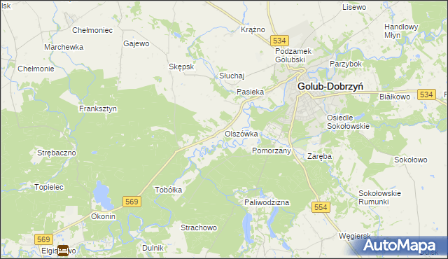 mapa Olszówka gmina Golub-Dobrzyń, Olszówka gmina Golub-Dobrzyń na mapie Targeo