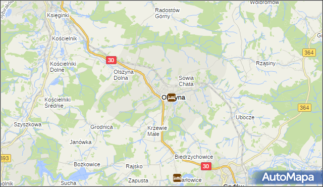 mapa Olszyna powiat lubański, Olszyna powiat lubański na mapie Targeo