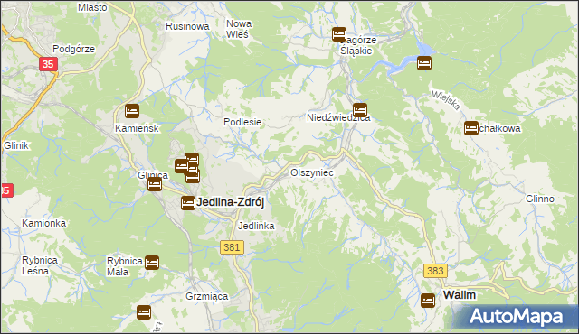 mapa Olszyniec gmina Walim, Olszyniec gmina Walim na mapie Targeo